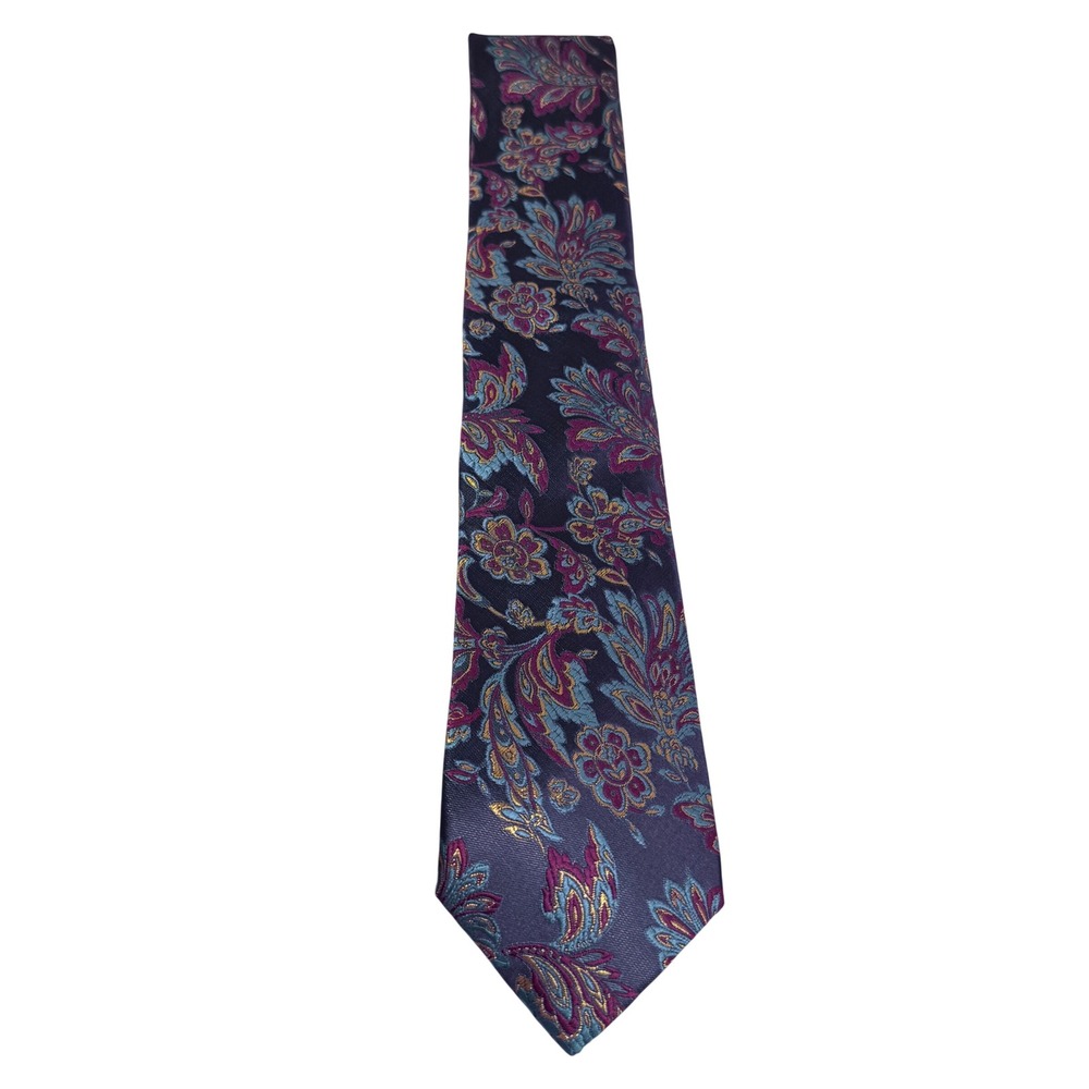 YourTies Mens Silk Tie Floral Paisley Jacquard Black Teal Magenta Handtailored - Picture 2 of 5